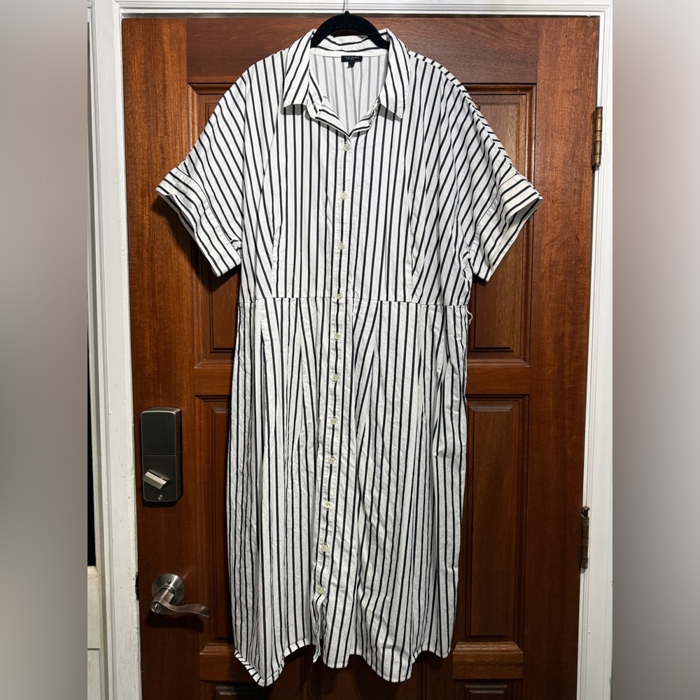 Talbots black and white button up midi shirt dress 2x XXL like new